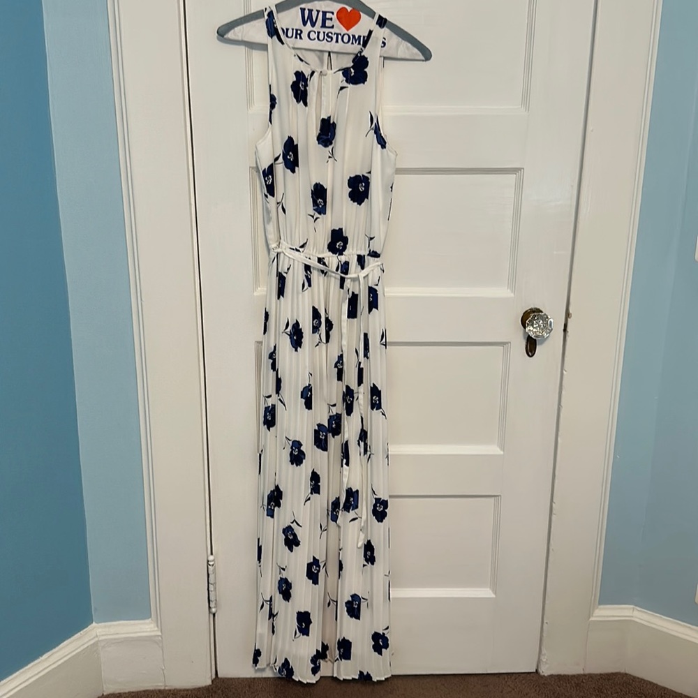 Blue and white floral maxi dress